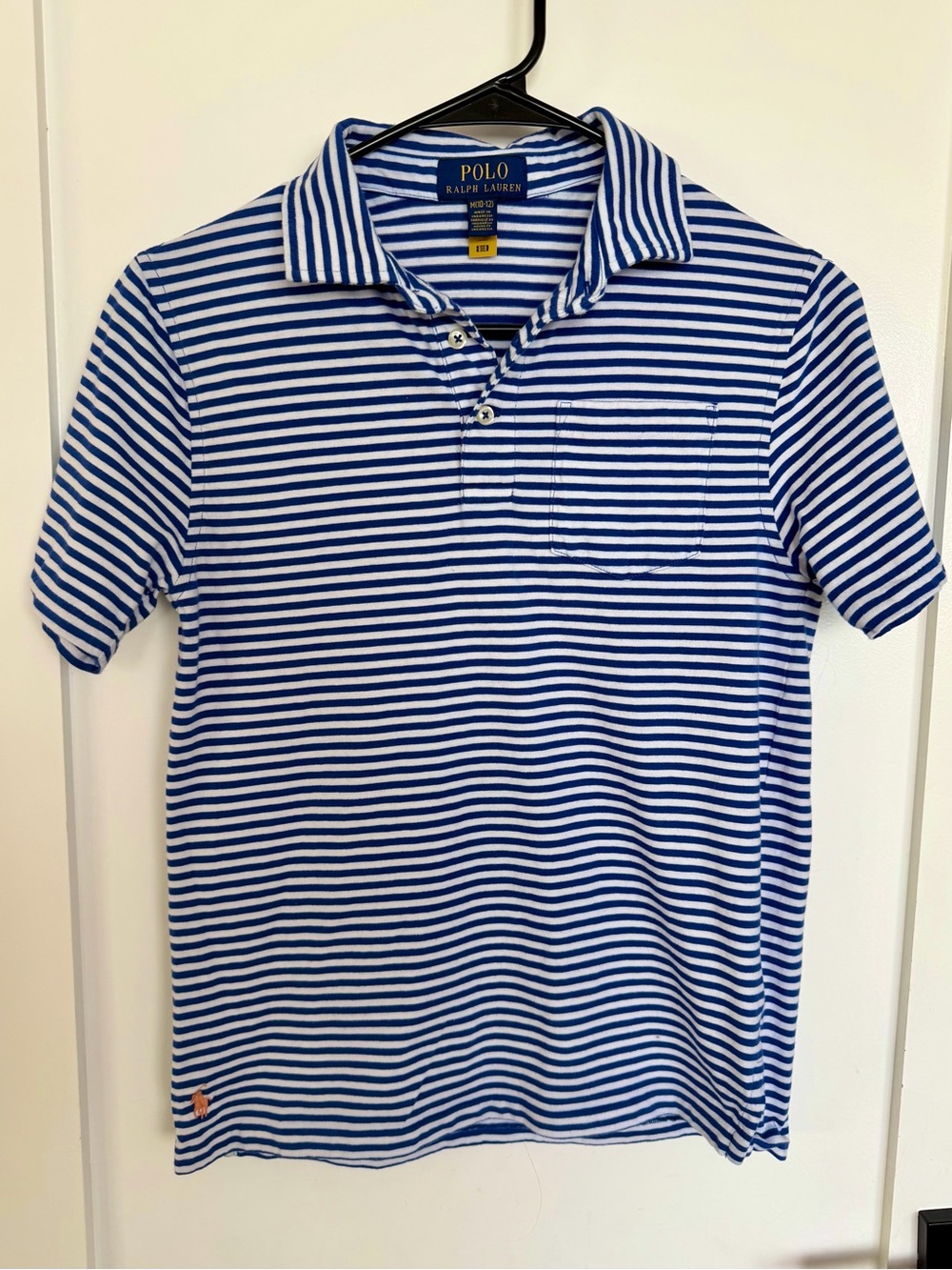 Polo Ralph Lauren Boys Blue and White Striped Polo Shirt short sleeve M 10-12